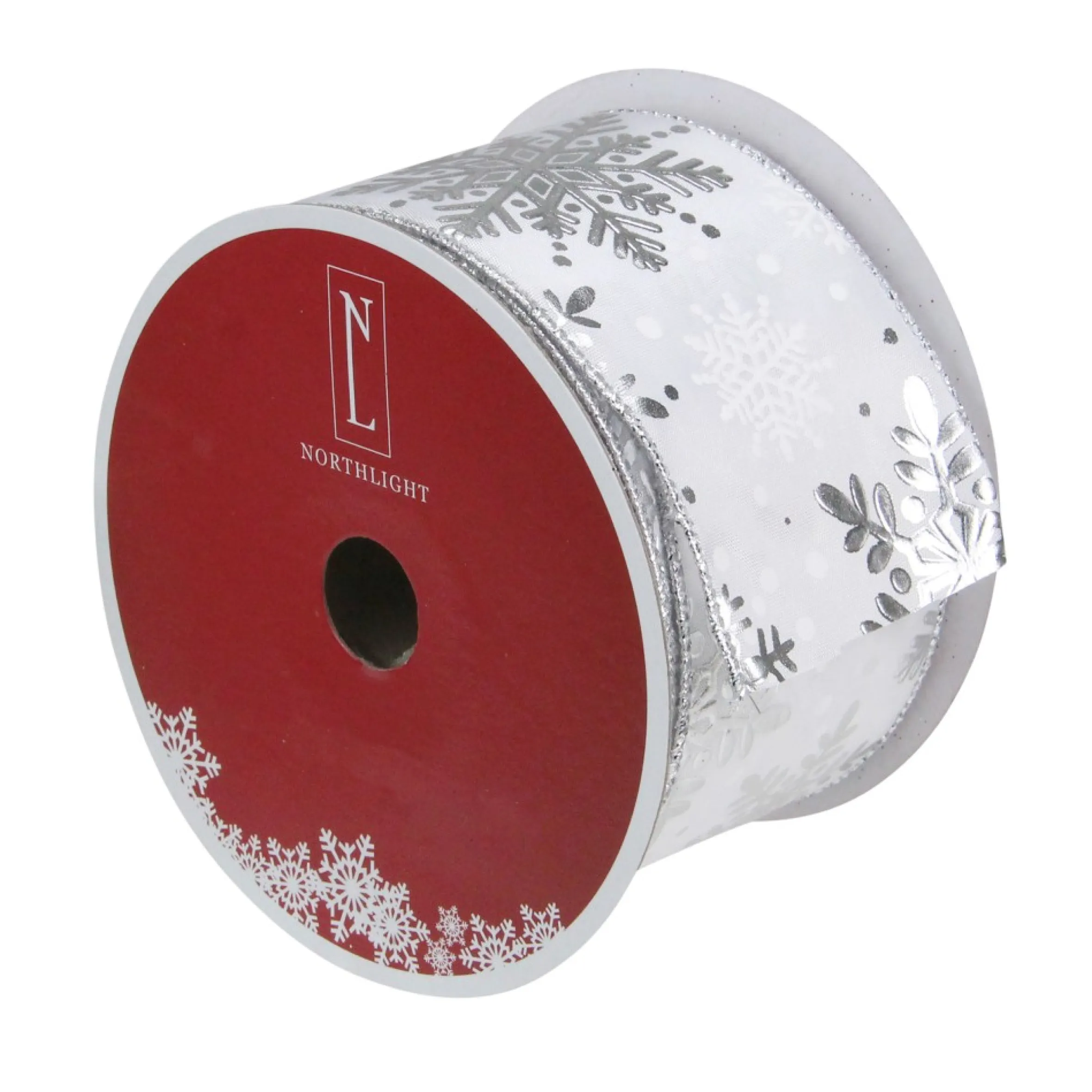 White And Silver Snowflake Christmas Wired Craft Ribbon 2.5" X 16 Yards