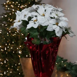26" White Artificial Christmas Poinsettia With Red Wrapped Base