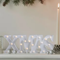 18.5" White Battery Operated Led Lighted Xmas Christmas Marquee Sign