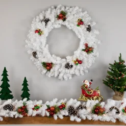 White Canadian Pine Artificial Christmas Wreath, 30 Inch, Unlit