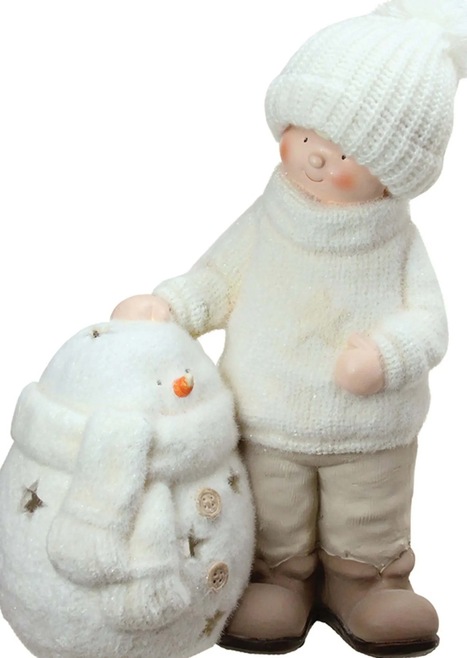 17.25" White Christmas Snowman With Standing Boy Tealight Candle Holder