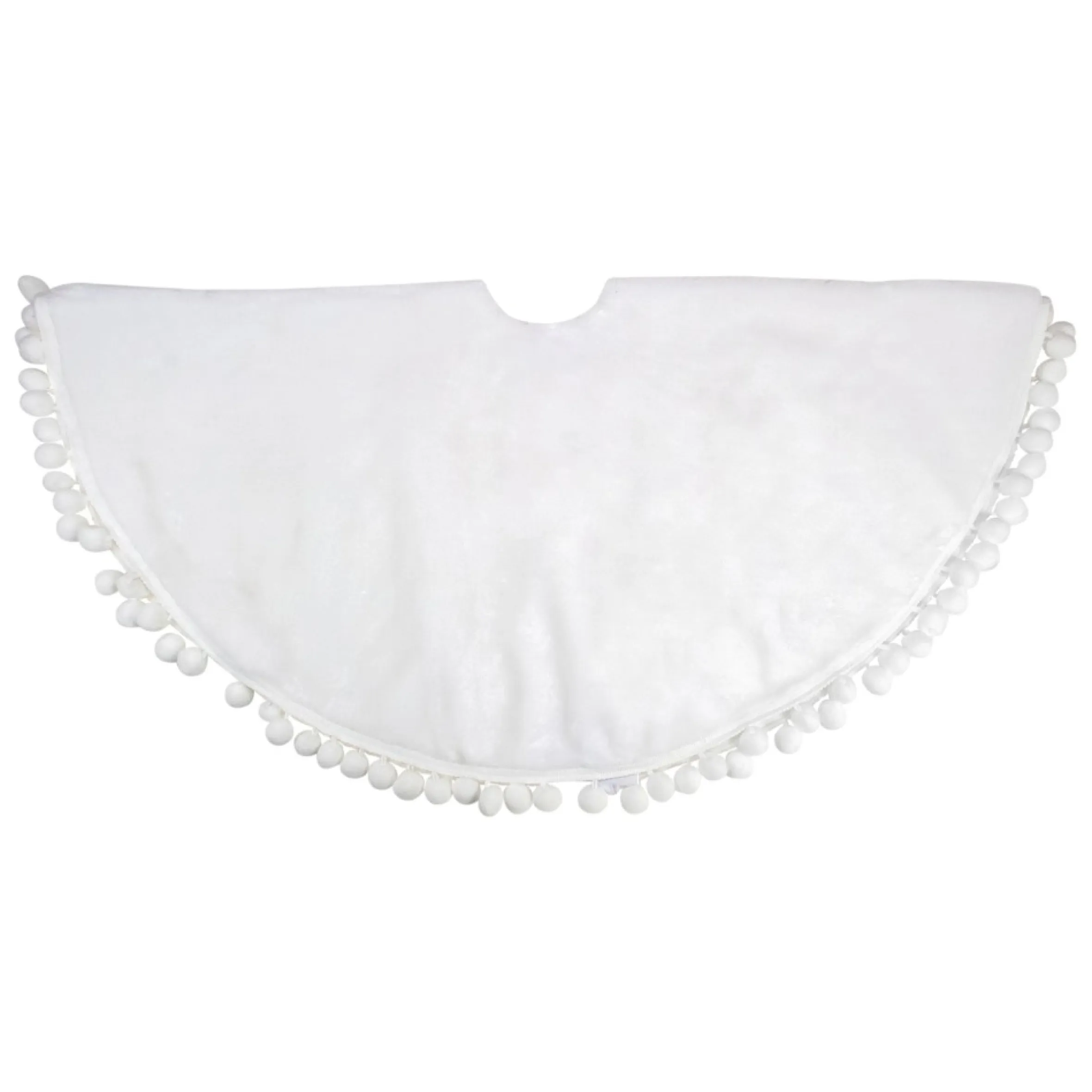 48" White Christmas Tree Skirt With A Pom Pom Border