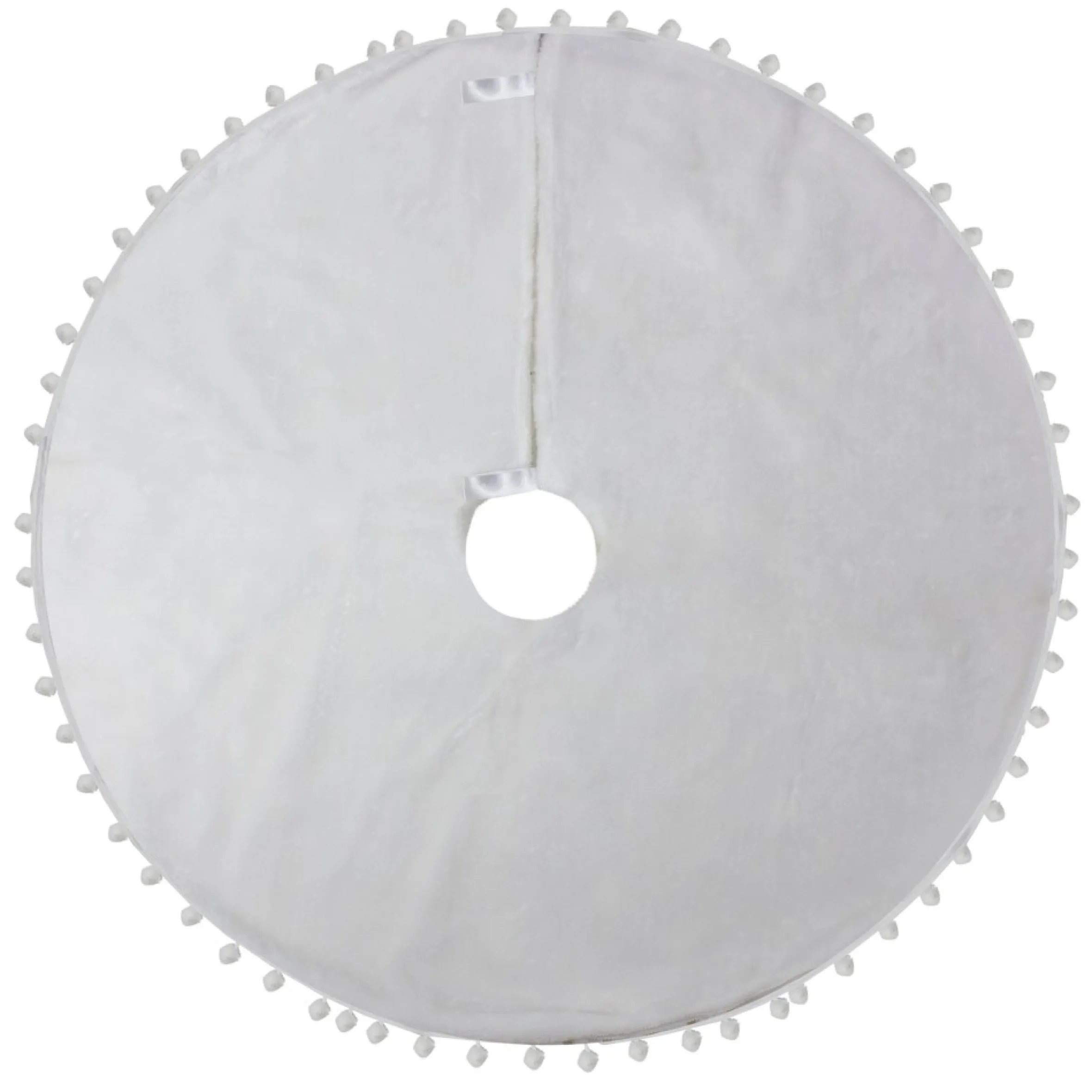 48" White Christmas Tree Skirt With A Pom Pom Border