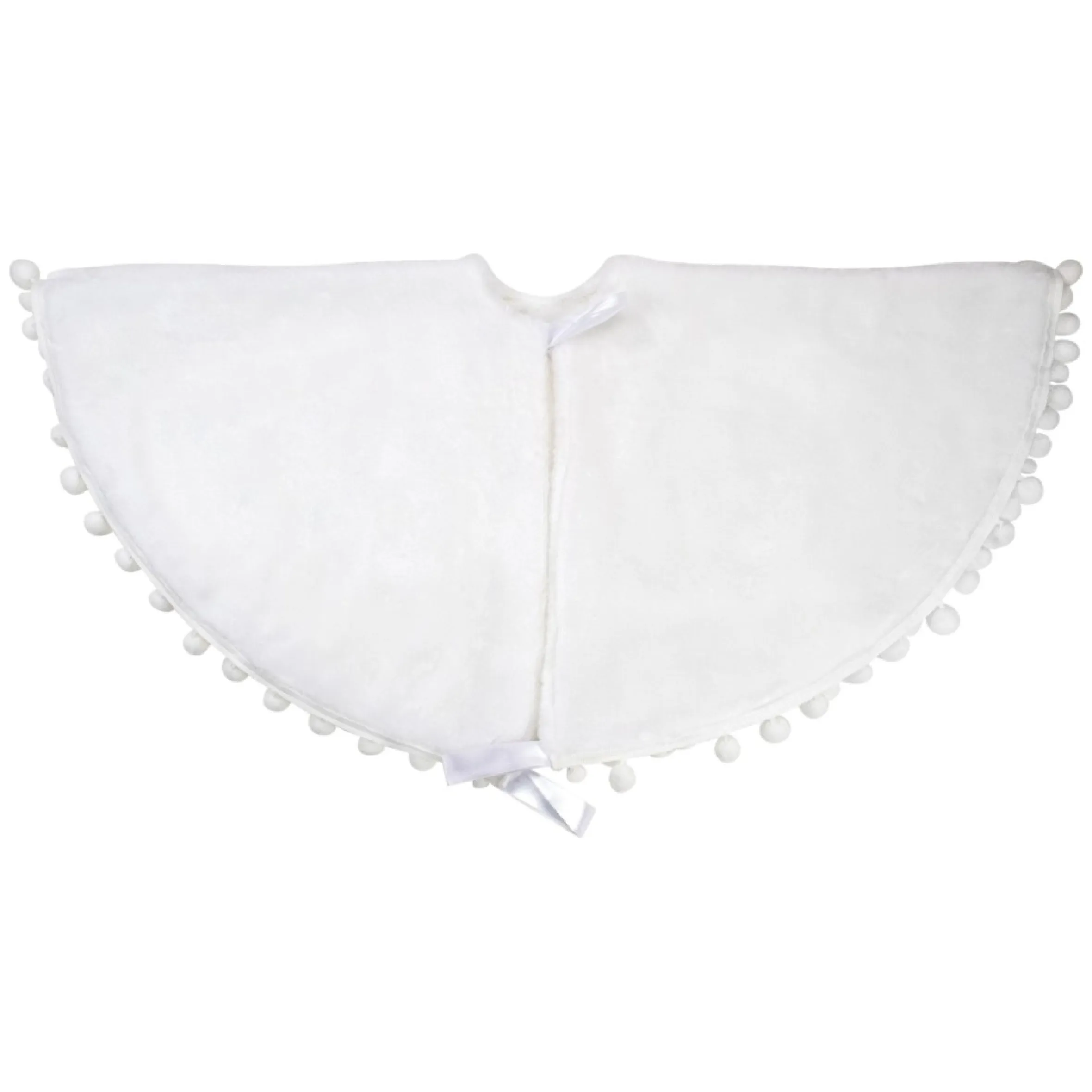 48" White Christmas Tree Skirt With A Pom Pom Border