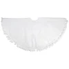 36" White Christmas Tree Skirt With A Pom Pom Border And Tie Backs