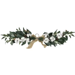 25" White Cotton And Pine Cone Christmas Foliage Swag - Unlit