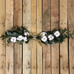 25" White Cotton And Pine Cone Christmas Foliage Swag - Unlit