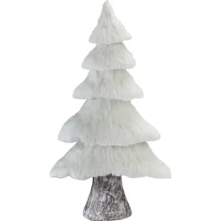 17.25" White Faux Fur Birch Tree Christmas Decoration