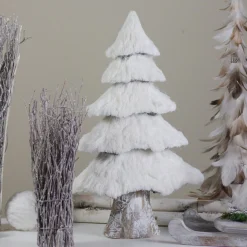 17.25" White Faux Fur Birch Tree Christmas Decoration
