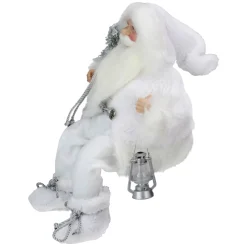 16" White Frost Sitting Santa Claus Christmas Figure With Lantern