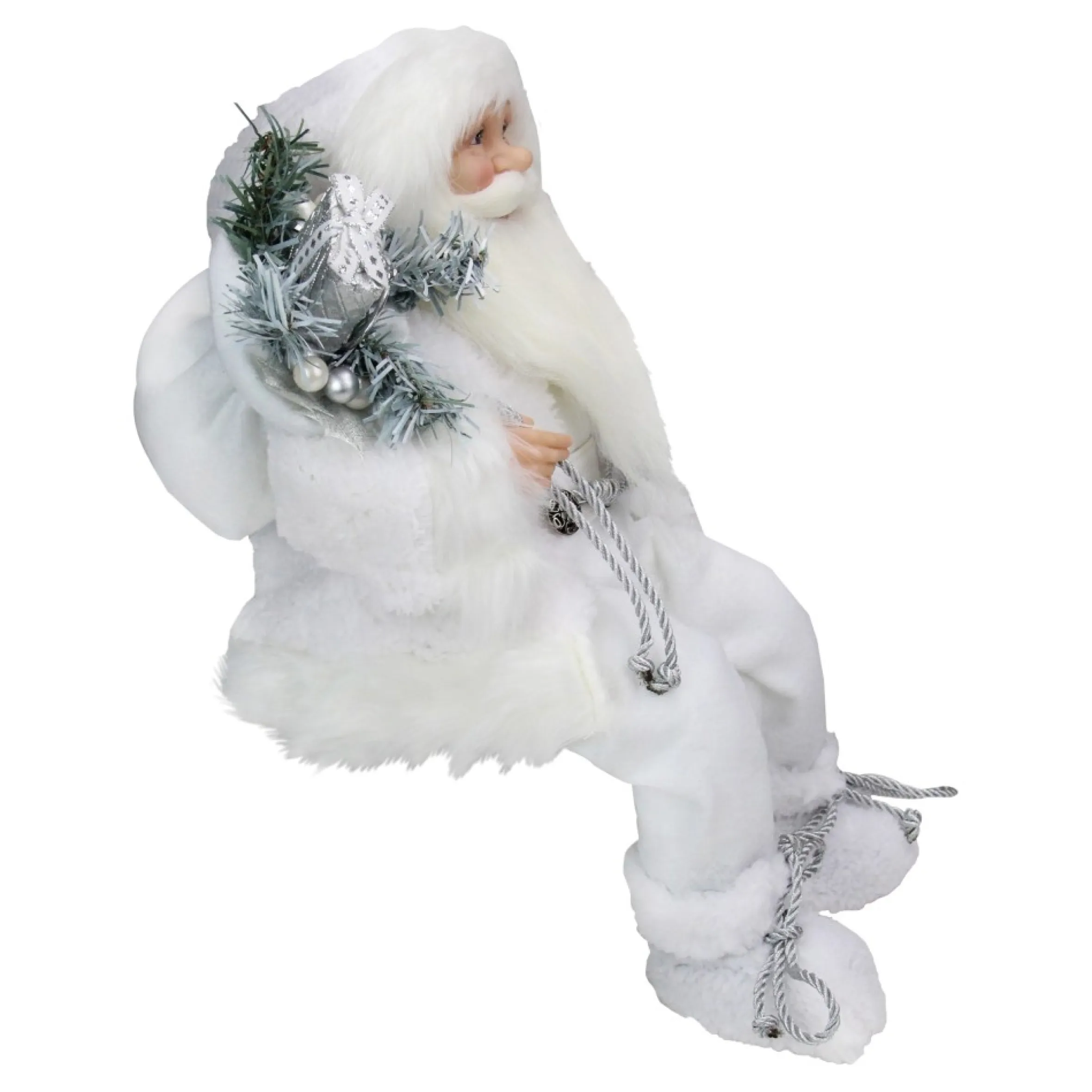16" White Frost Sitting Santa Claus Christmas Figure With Lantern