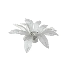 13" White Glittered Poinsettia Christmas Votive Candle Holder