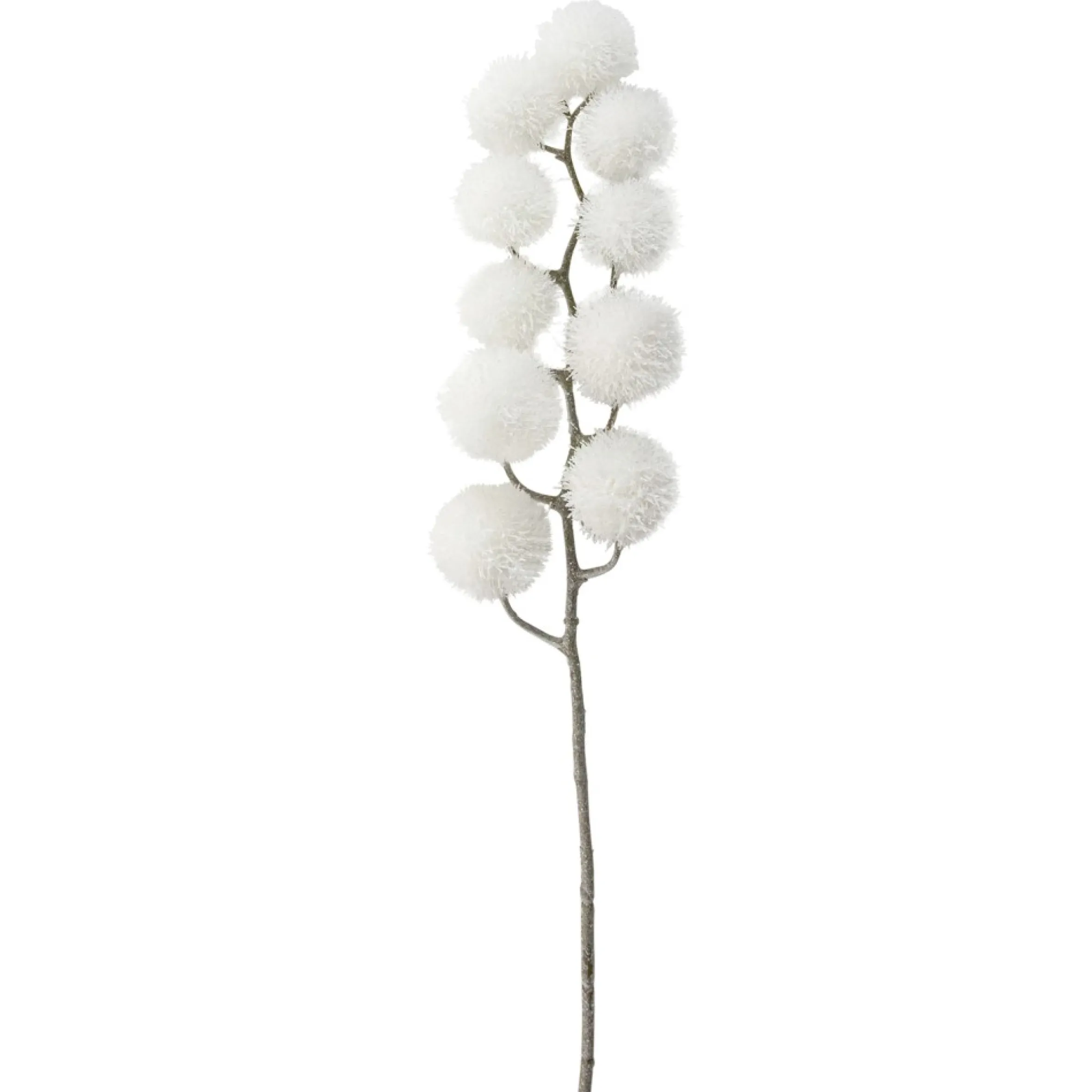 24" White Glittered Pom Pom Artificial Christmas Spray