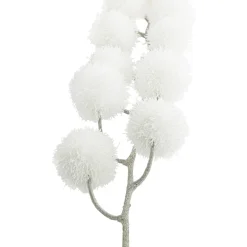 24" White Glittered Pom Pom Artificial Christmas Spray
