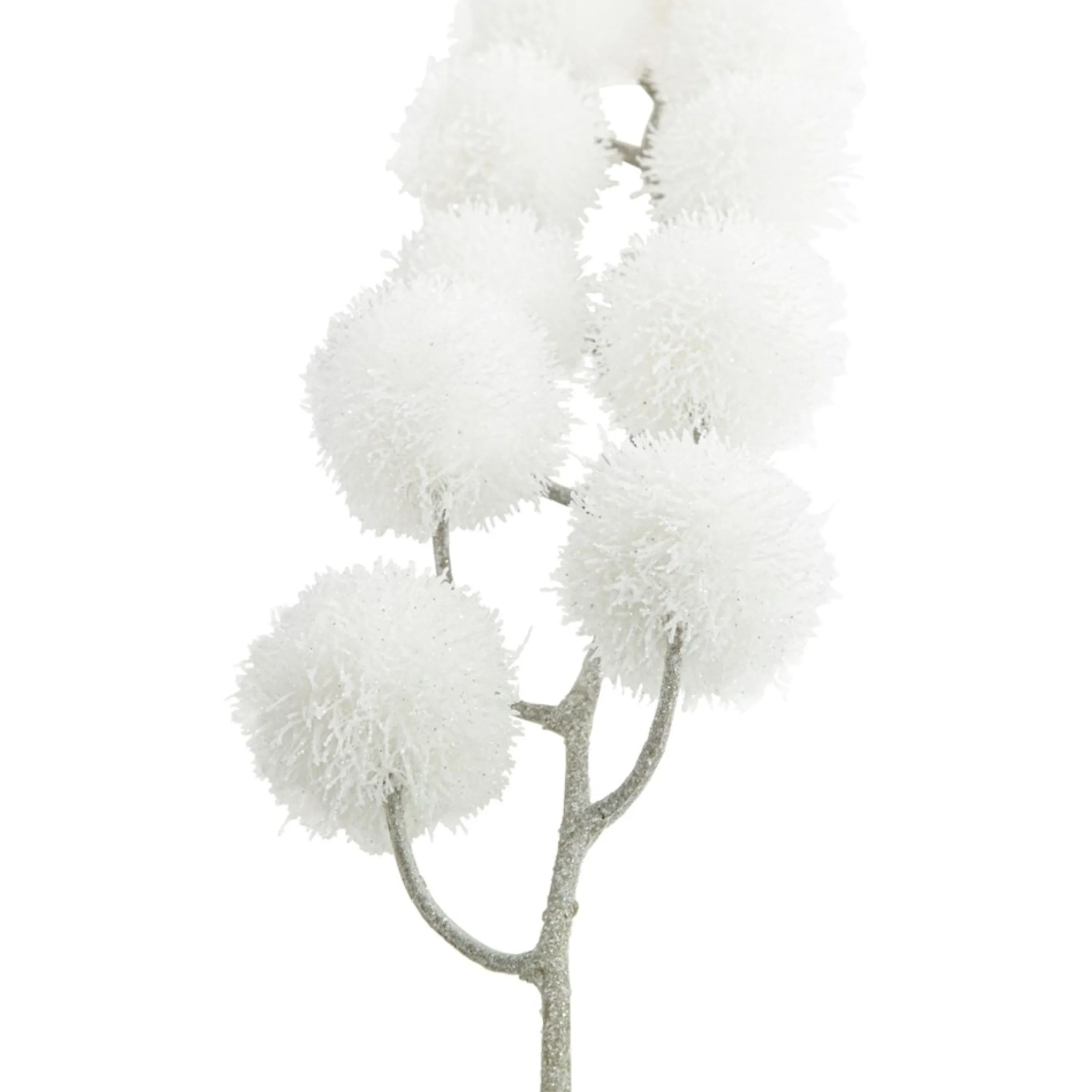 24" White Glittered Pom Pom Artificial Christmas Spray