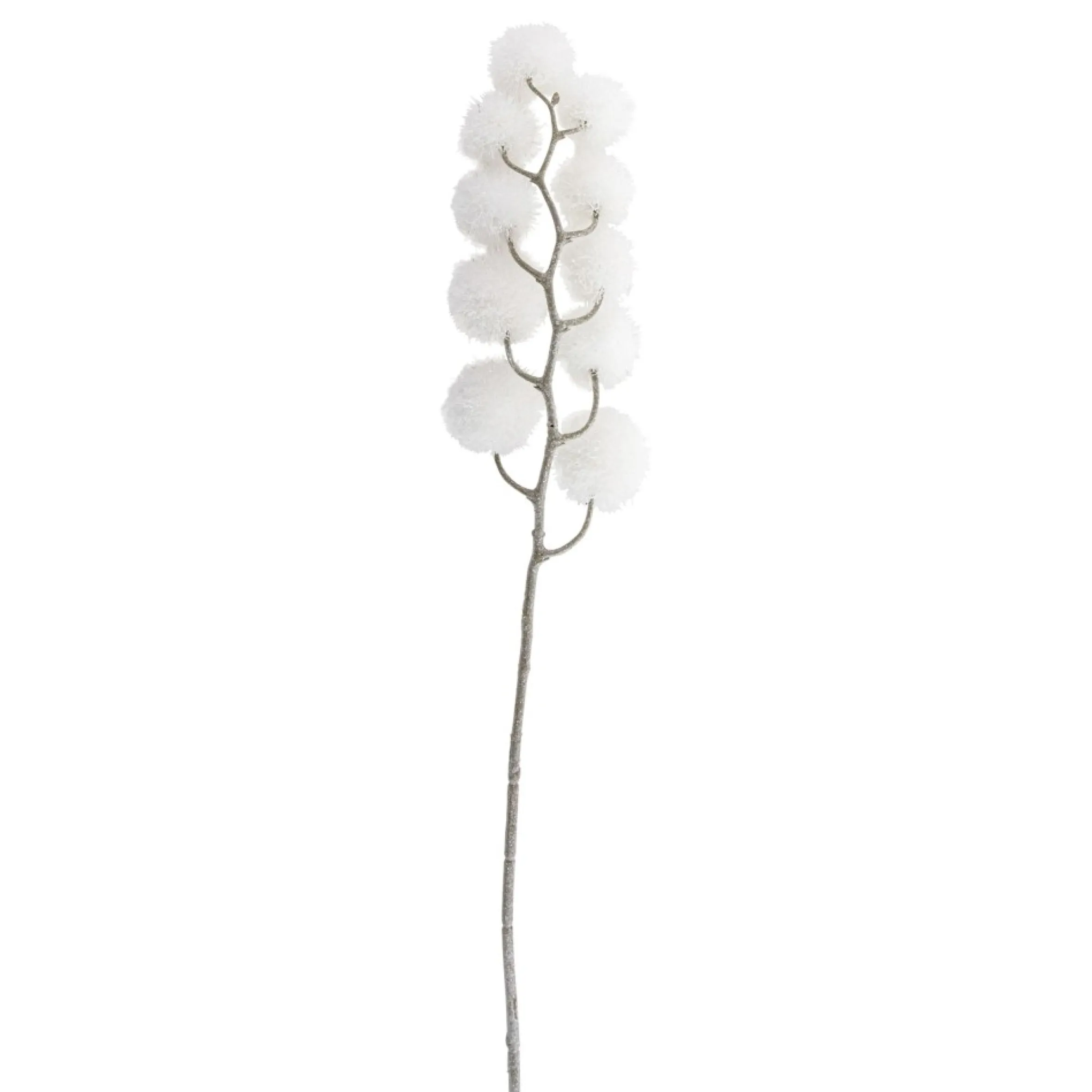 24" White Glittered Pom Pom Artificial Christmas Spray