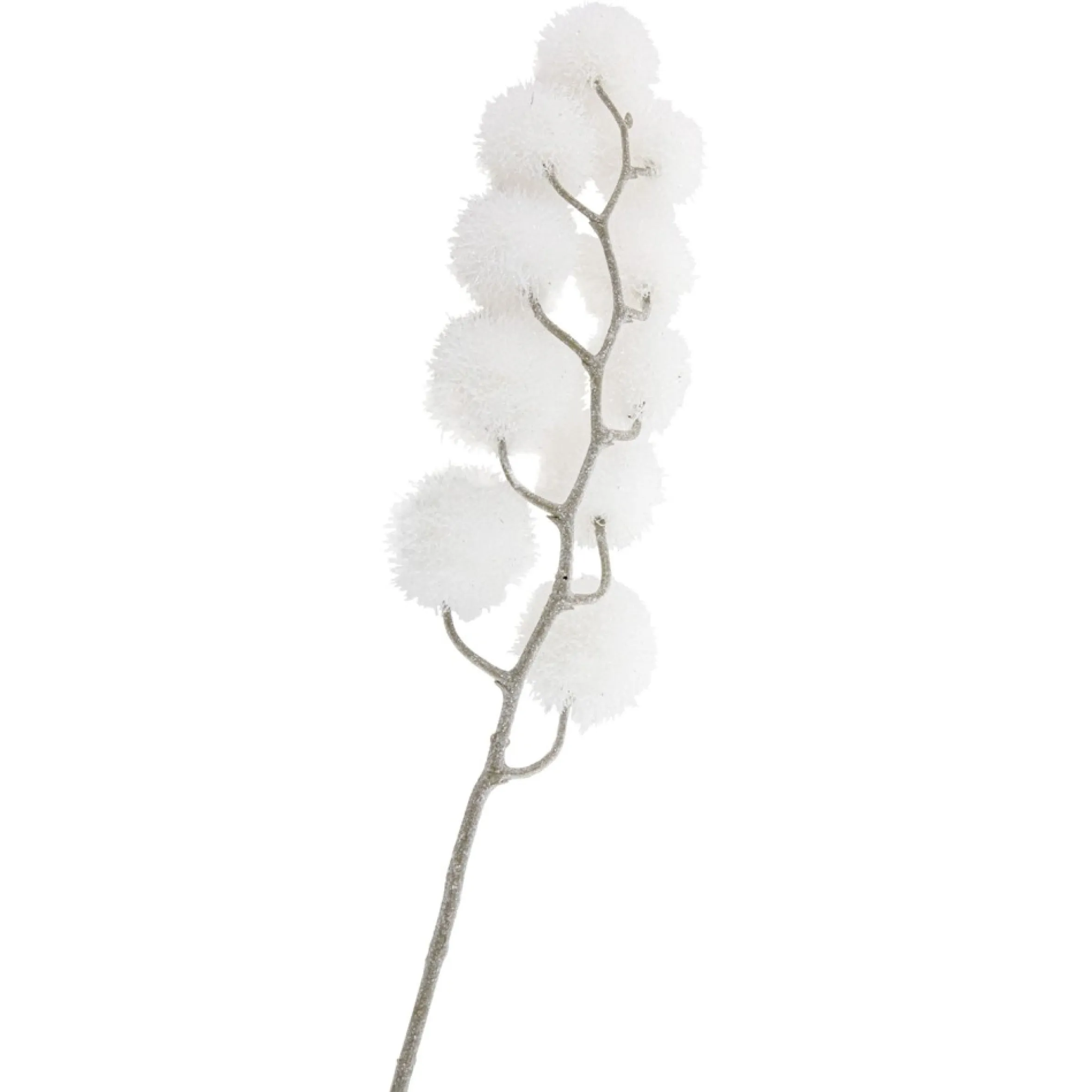 24" White Glittered Pom Pom Artificial Christmas Spray