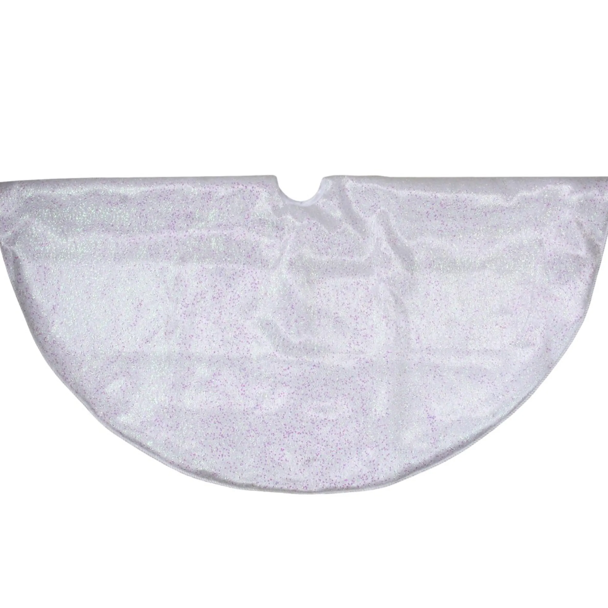 48" White Iridescent Holographic Glittered Christmas Tree Skirt