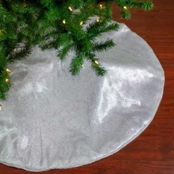 48" White Iridescent Holographic Glittered Christmas Tree Skirt