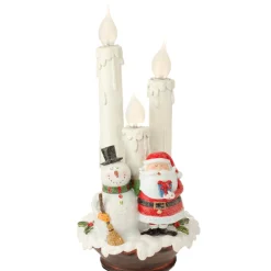 14" White Lighted Santa And Snowman Triple Flameless Candle Lamp Christmas Figurine
