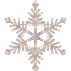 15.5" White Lighted Snowflake Christmas Outdoor Window Silhouette