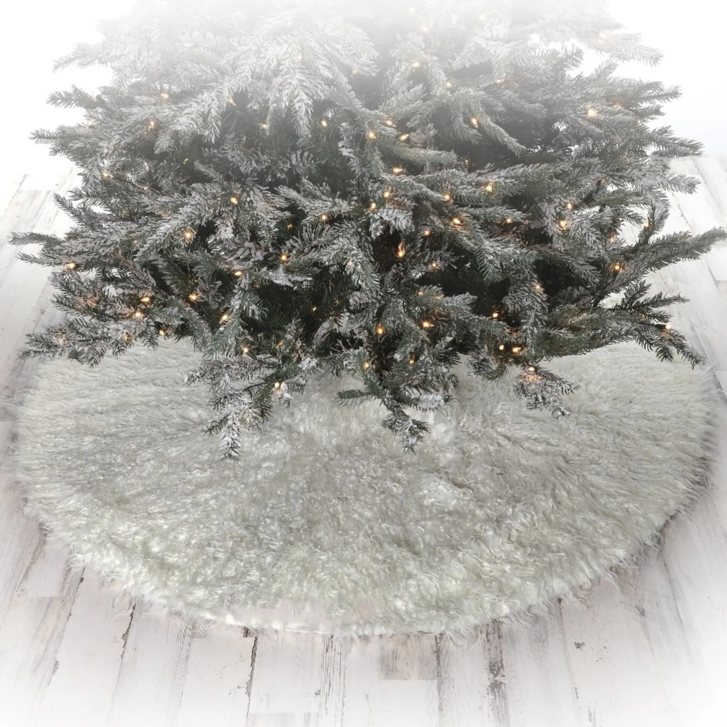 64" White Plush Round Christmas Tree Skirt