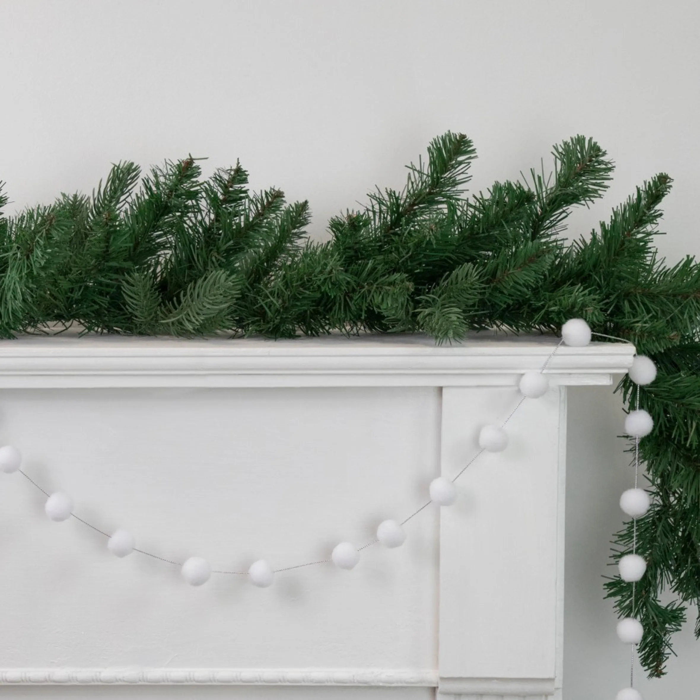 9' White Plush Snowball Christmas Garland