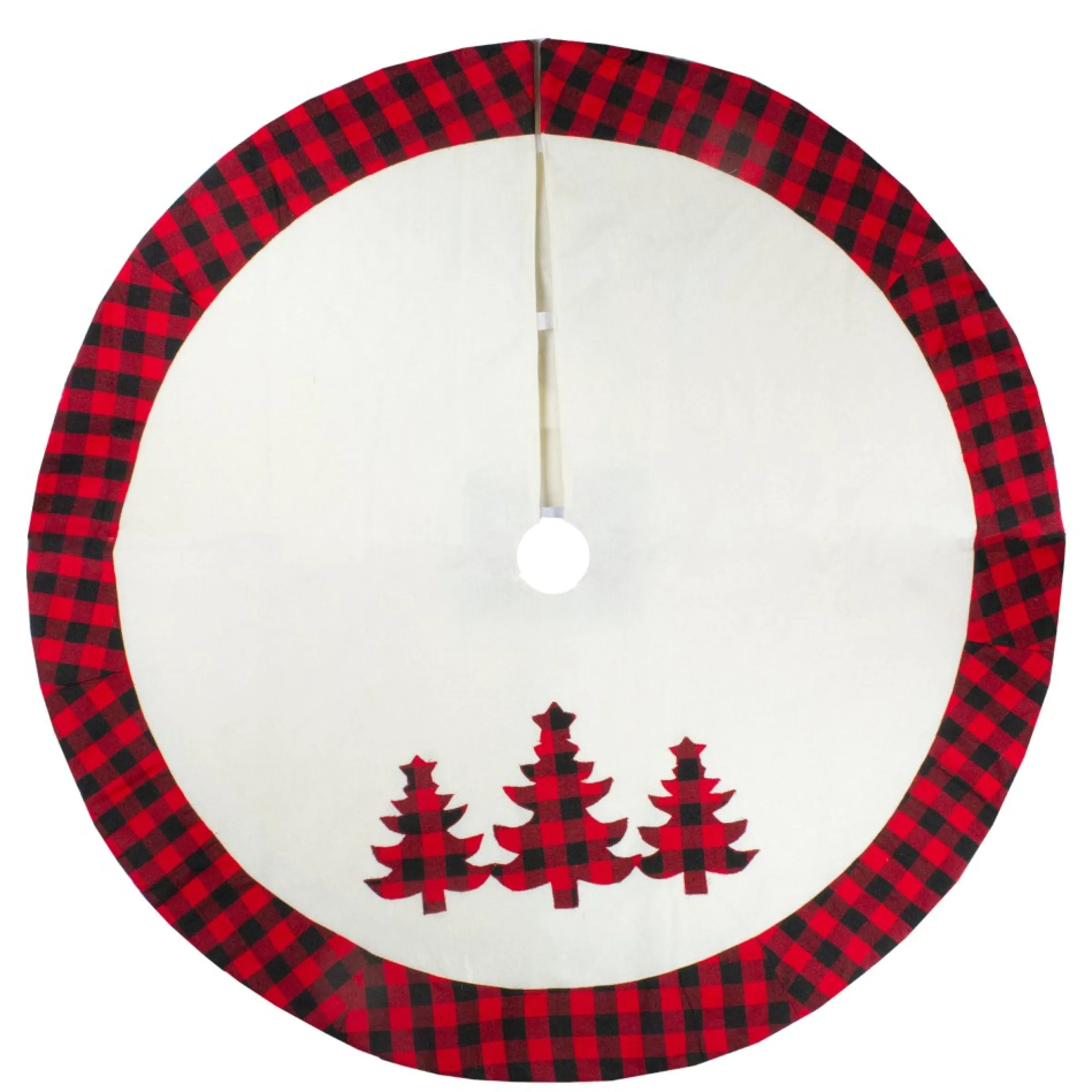 48" White, Red And Black Buffalo Plaid Tree Christmas Tree Skirt