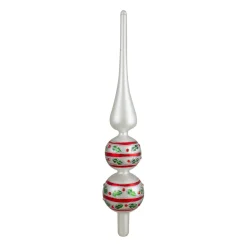 14.75" White, Red And Green Glass Finial Christmas Tree Topper