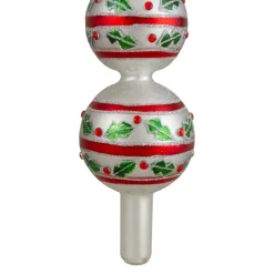 14.75" White, Red And Green Glass Finial Christmas Tree Topper