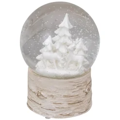 5.5" White Reindeer Woodland Scene Musical Christmas Snow Globe