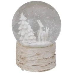 5.5" White Reindeer Woodland Scene Musical Christmas Snow Globe
