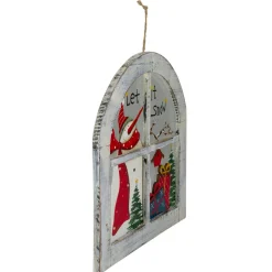 White Rustic "Let It Snow" Snowman Glass Window Scene Christmas Wall Decor