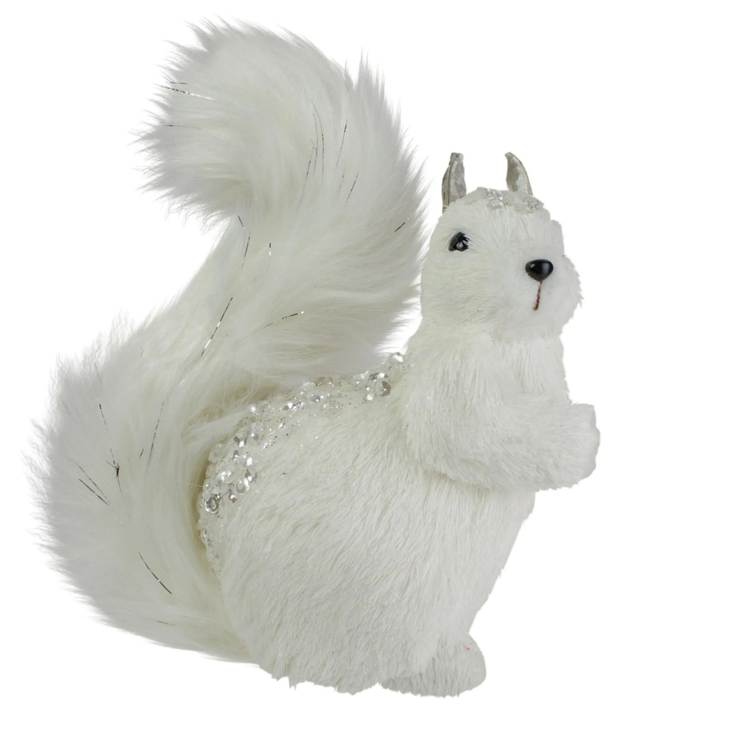 9" White Squirrel With Silver Gems Christmas Tabletop Decoration