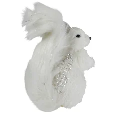 9" White Squirrel With Silver Gems Christmas Tabletop Decoration