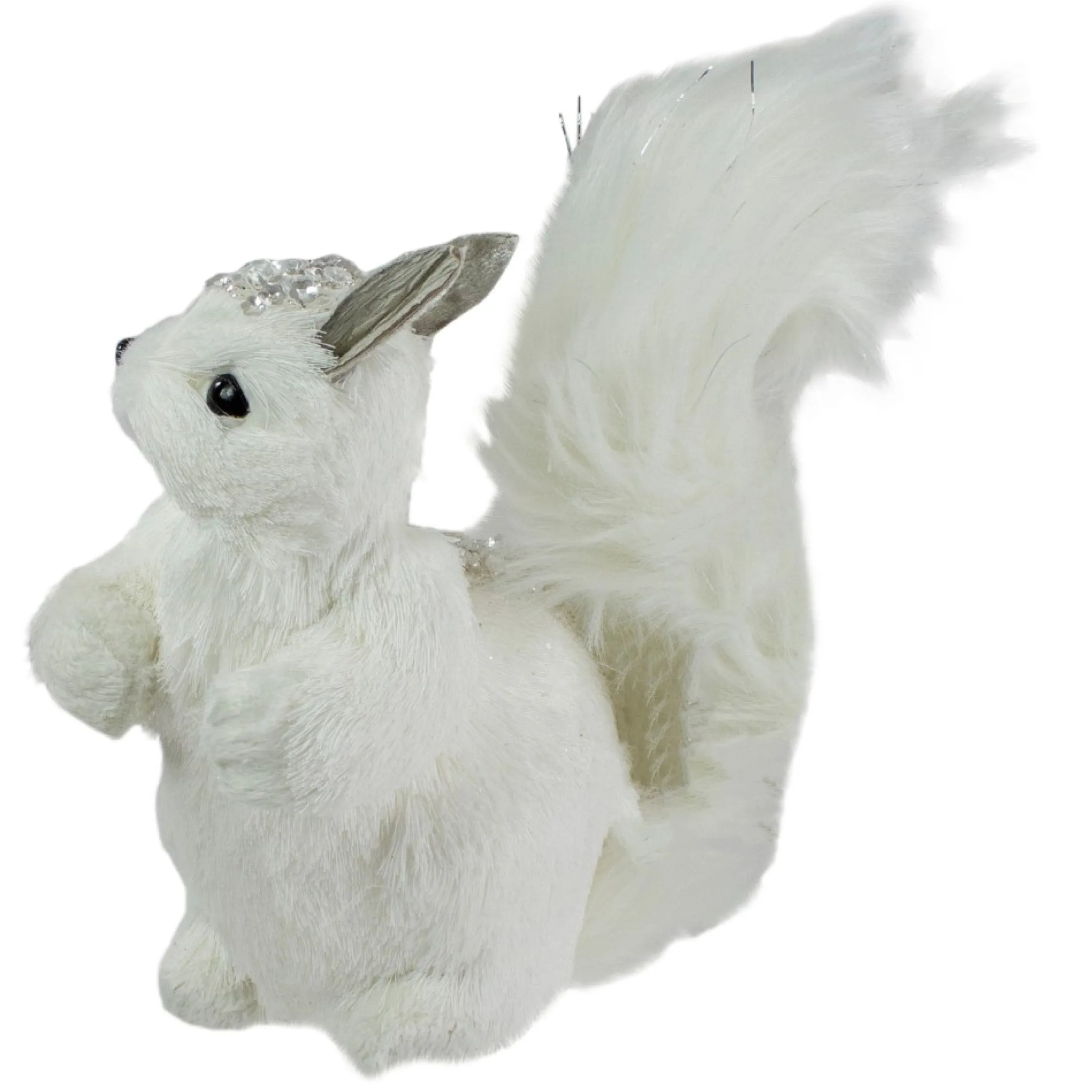 9" White Squirrel With Silver Gems Christmas Tabletop Decoration
