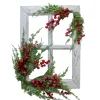 24" White Washed Window With Frosted Berries And Cedar Christmas Wall Decor