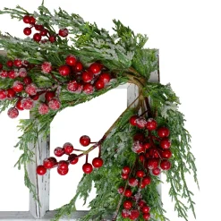 24" White Washed Window With Frosted Berries And Cedar Christmas Wall Decor