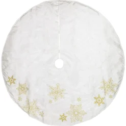48" White With Gold Embroidered Snowflakes Christmas Tree Skirt