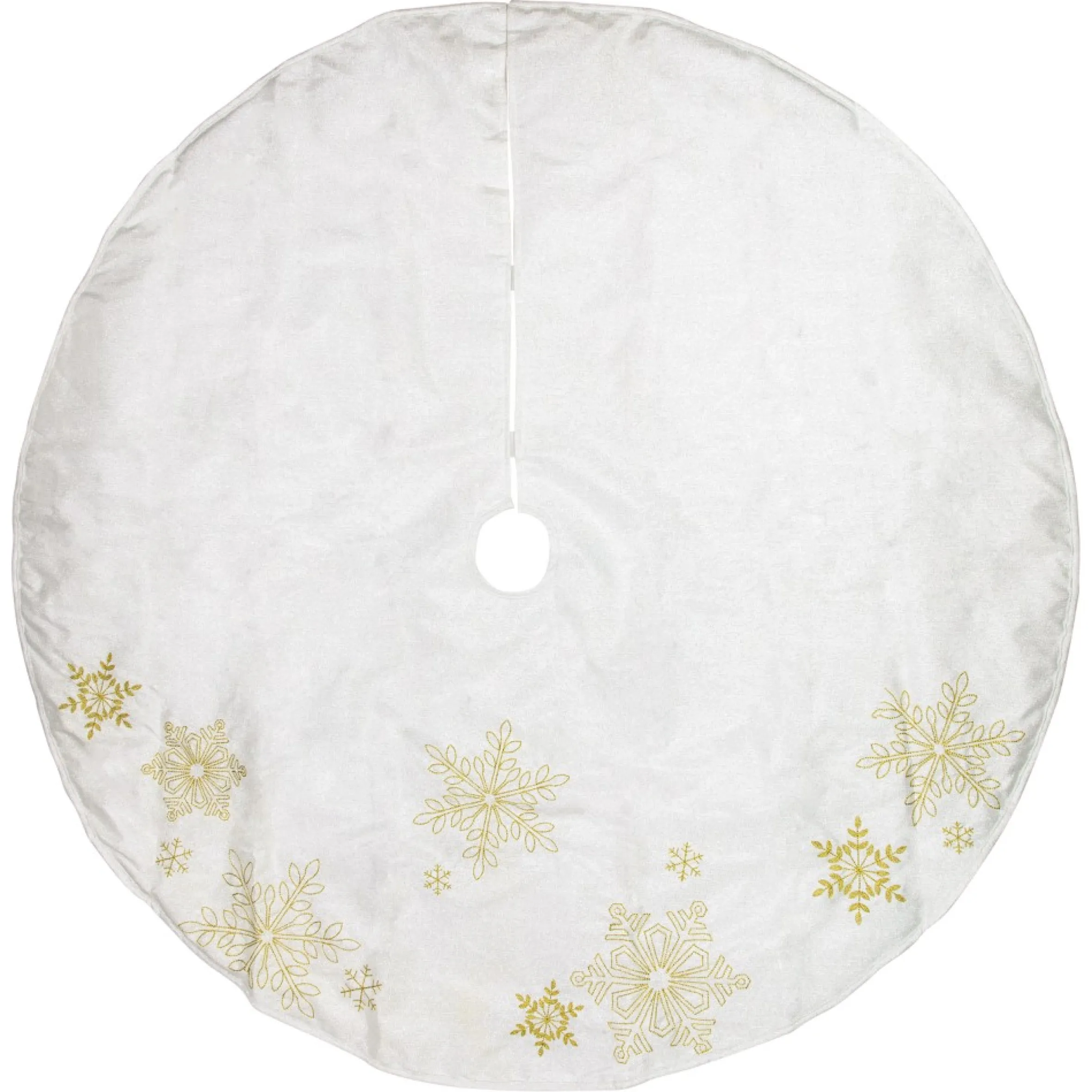 48" White With Gold Embroidered Snowflakes Christmas Tree Skirt