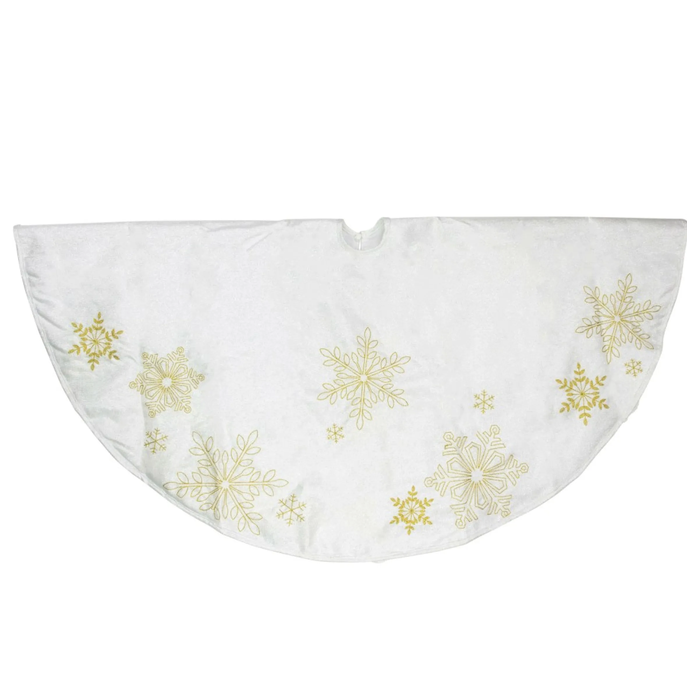 48" White With Gold Embroidered Snowflakes Christmas Tree Skirt