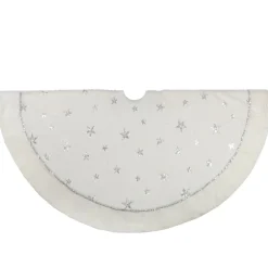 48" White With Silver Sequined Stars Christmas Tree Skirt