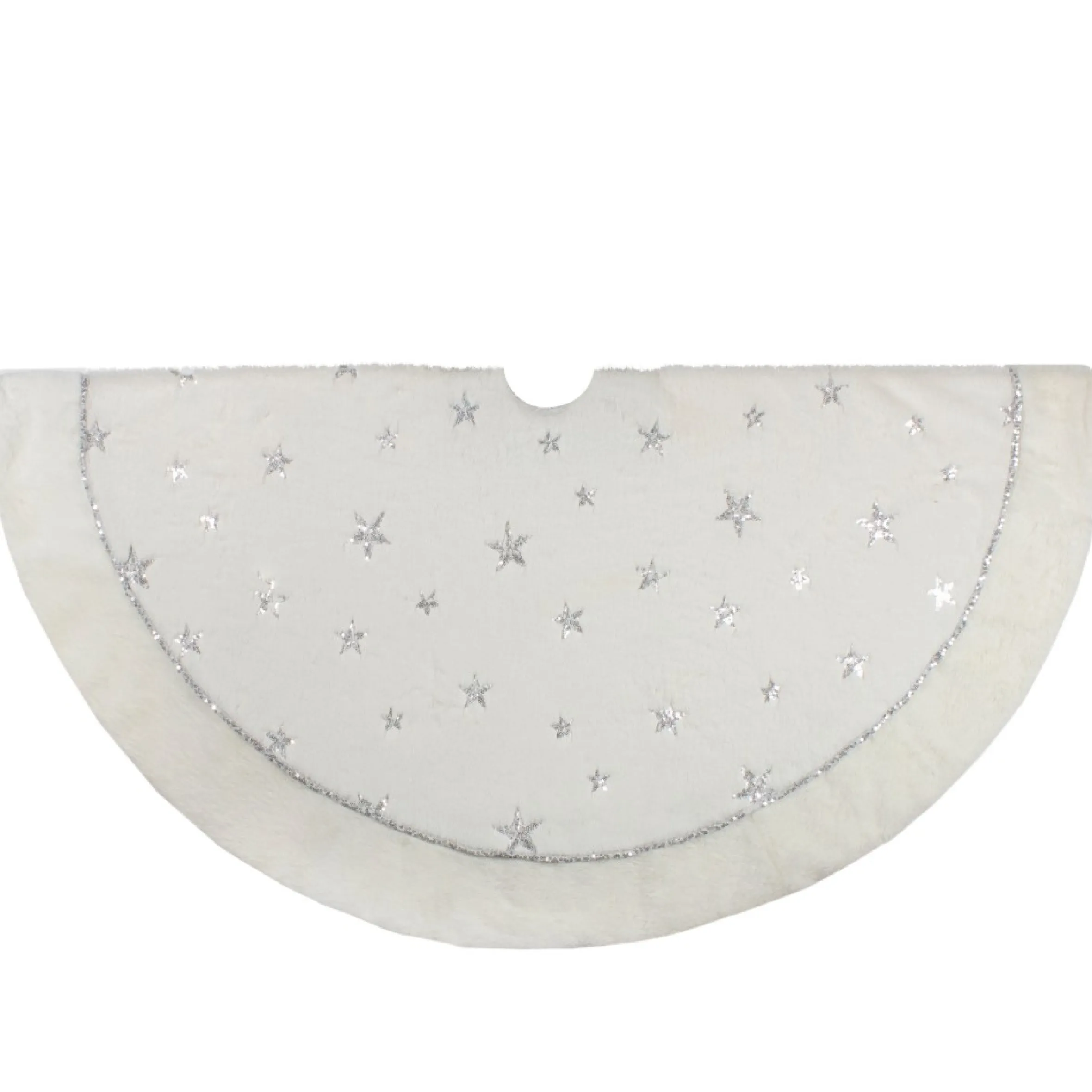48" White With Silver Sequined Stars Christmas Tree Skirt