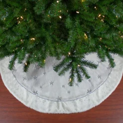 48" White With Silver Sequined Stars Christmas Tree Skirt