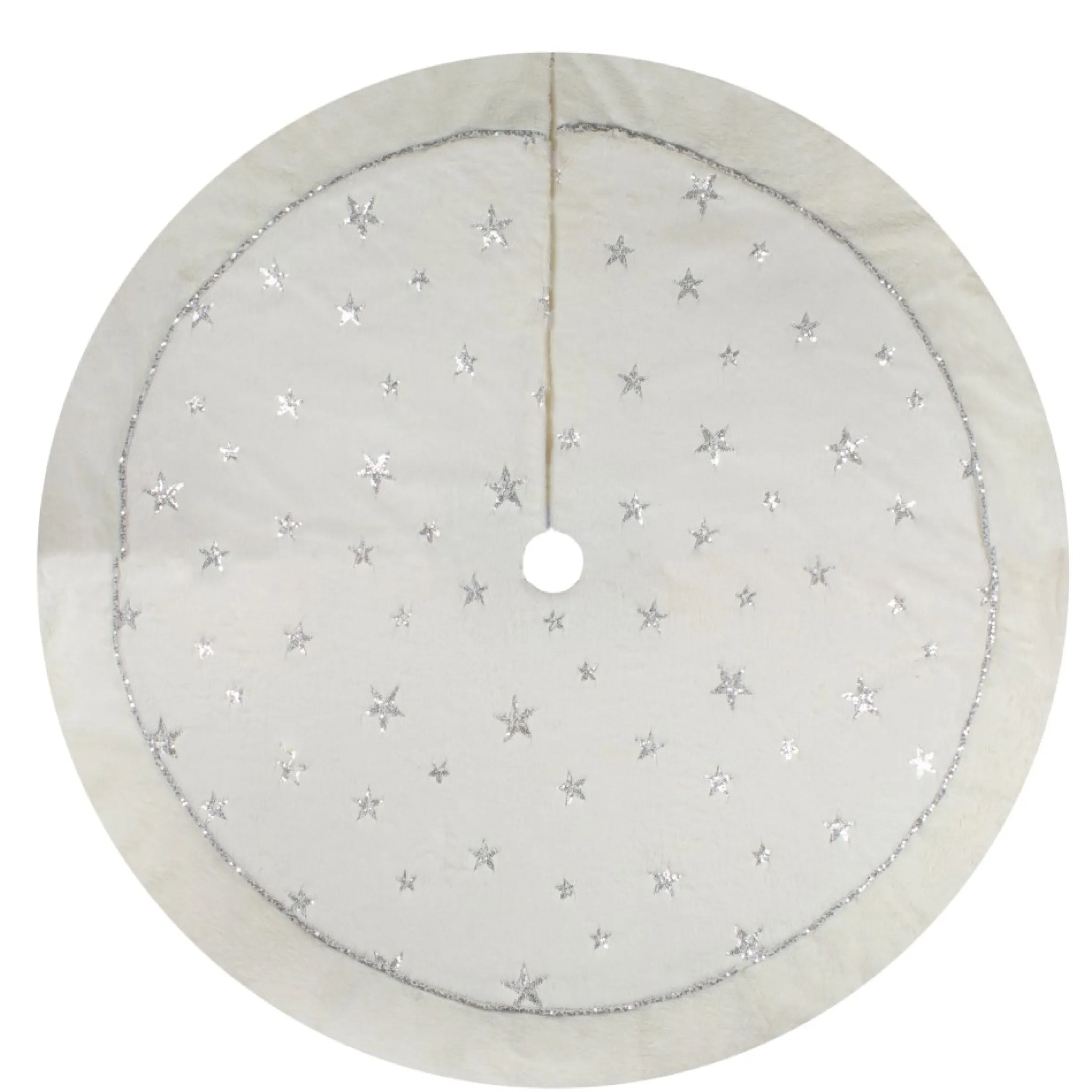 48" White With Silver Sequined Stars Christmas Tree Skirt