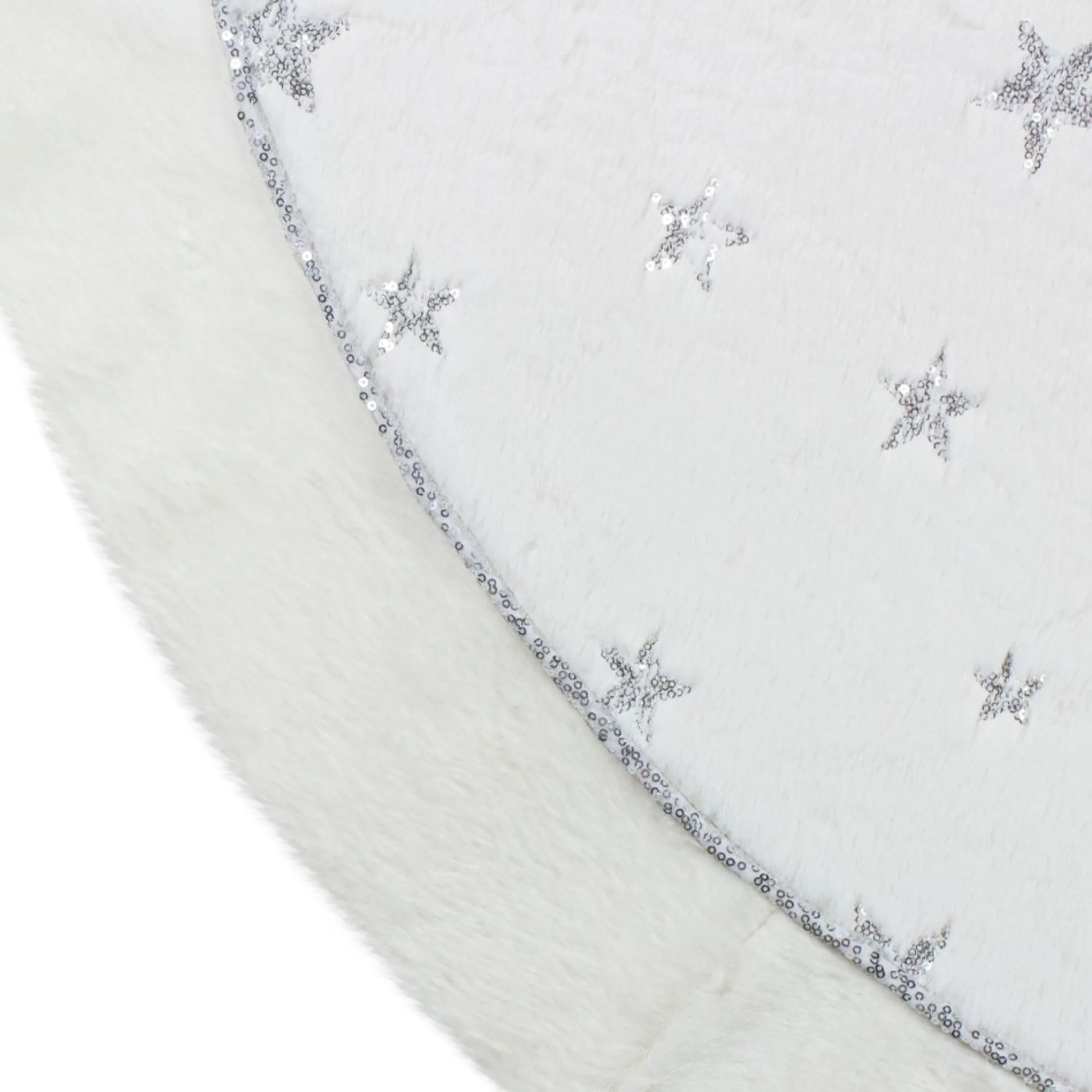 48" White With Silver Sequined Stars Christmas Tree Skirt