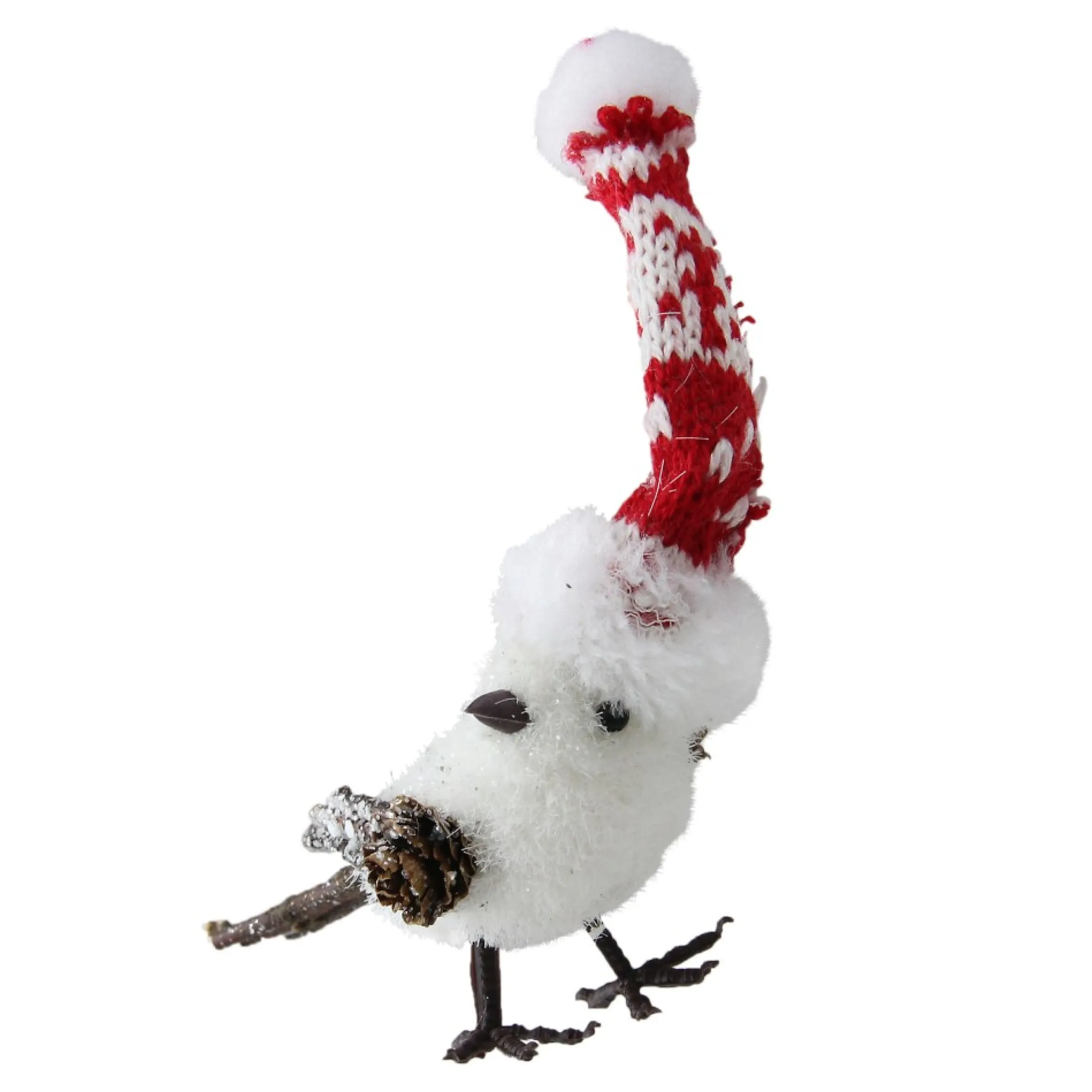 4.75" Winter Bird In Nordic Hat With Twig Legs And Wings Christmas Decoration