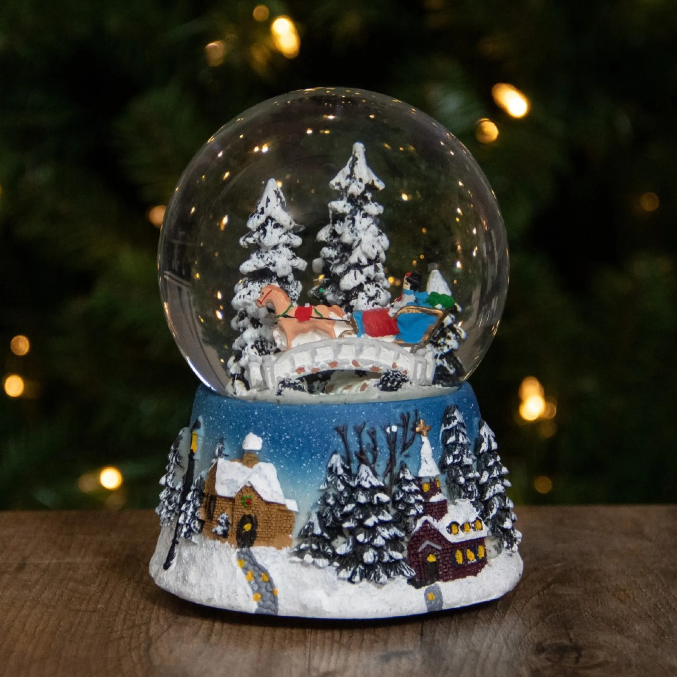 5.75" Winter Forest Sleigh Ride Musical Christmas Snow Globe