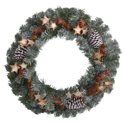 Winter Frosted Stars And Pinecones Artificial Christmas Wreath, 24-Inch, Unlit