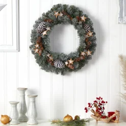 Winter Frosted Stars And Pinecones Artificial Christmas Wreath, 24-Inch, Unlit